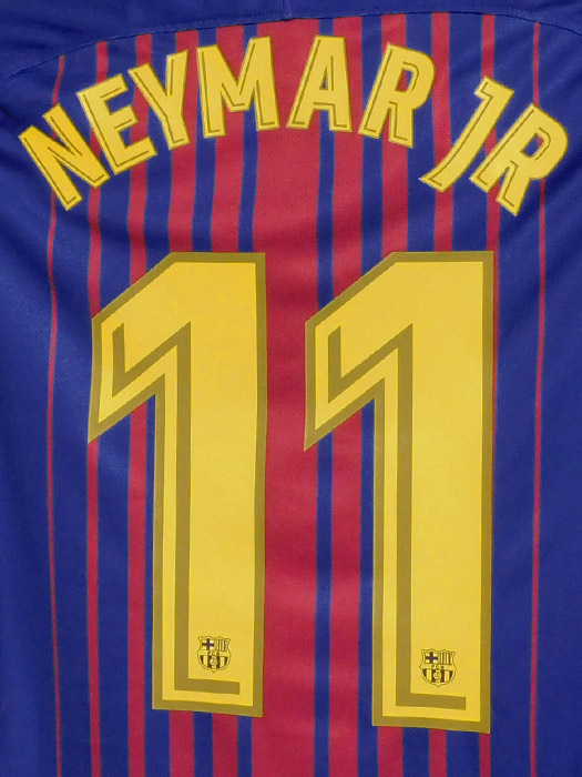 ***若干汚れと前面裾部分プリント剥がれあり***(ナイキ) NIKE/17/18バルセロナ/ホーム/半袖/楽天スポンサー付/ネイマール/847255-456