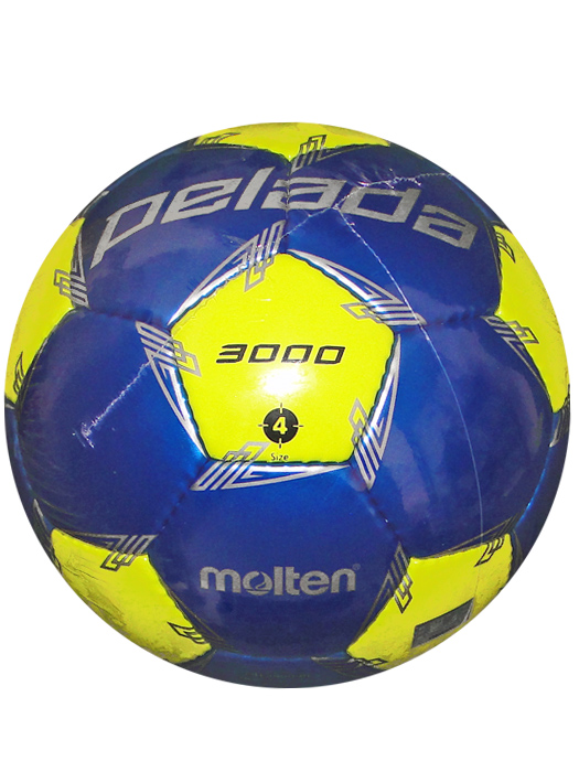 ブランド名：モルテンのサッカーボール、ペレーダ3000/メタリックブルーX蛍光イエロー/4号です。●JFA検定球●人工皮革●砂防止バブル 採用(低摩擦バルブを採用し、砂が入りにくくエアー洩れを最小限に